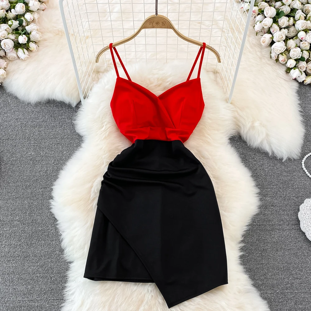 

2022 летний модный сексуальный Топик с v-образным вырезом, облегающее тонкое облегающее цветное асимметричное платье