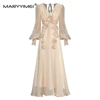 MARYYIMEI الخريف المرأة فستان موضة ضمادة عارية الذراعين الخامس الرقبة فانوس كم زين مثير حفلة أنيقة عطلة فساتين 1