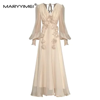 MARYYIMEI الخريف المرأة فستان موضة ضمادة عارية الذراعين الخامس الرقبة فانوس كم زين مثير حفلة أنيقة عطلة فساتين 1