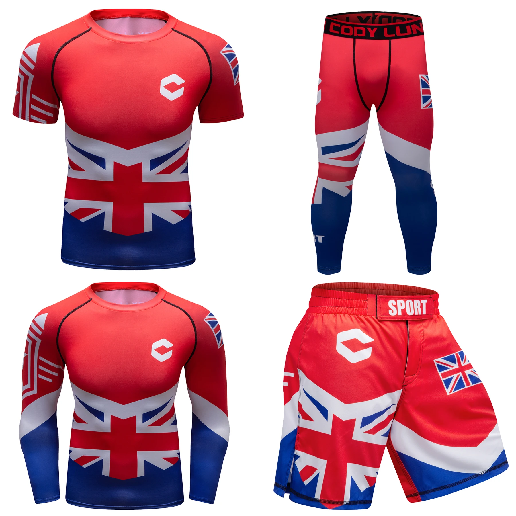 BJJ MMA ODM/Rash Guard Mens Tights Boxing T shirt+leggings Muay Thai shorts Set Gym Fight Rashguard Kickboxing Sportsuits