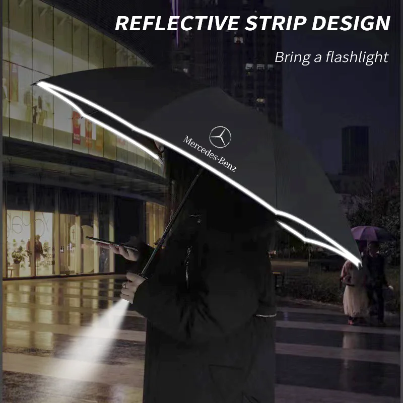 For Mercedes-Benz A B C E S V R-Class A45 C43 CLA GLA GLB GLC SLK SL Car Logo Umbrella Led Light Automatic Folding Windproof Sunshade Umbrella
