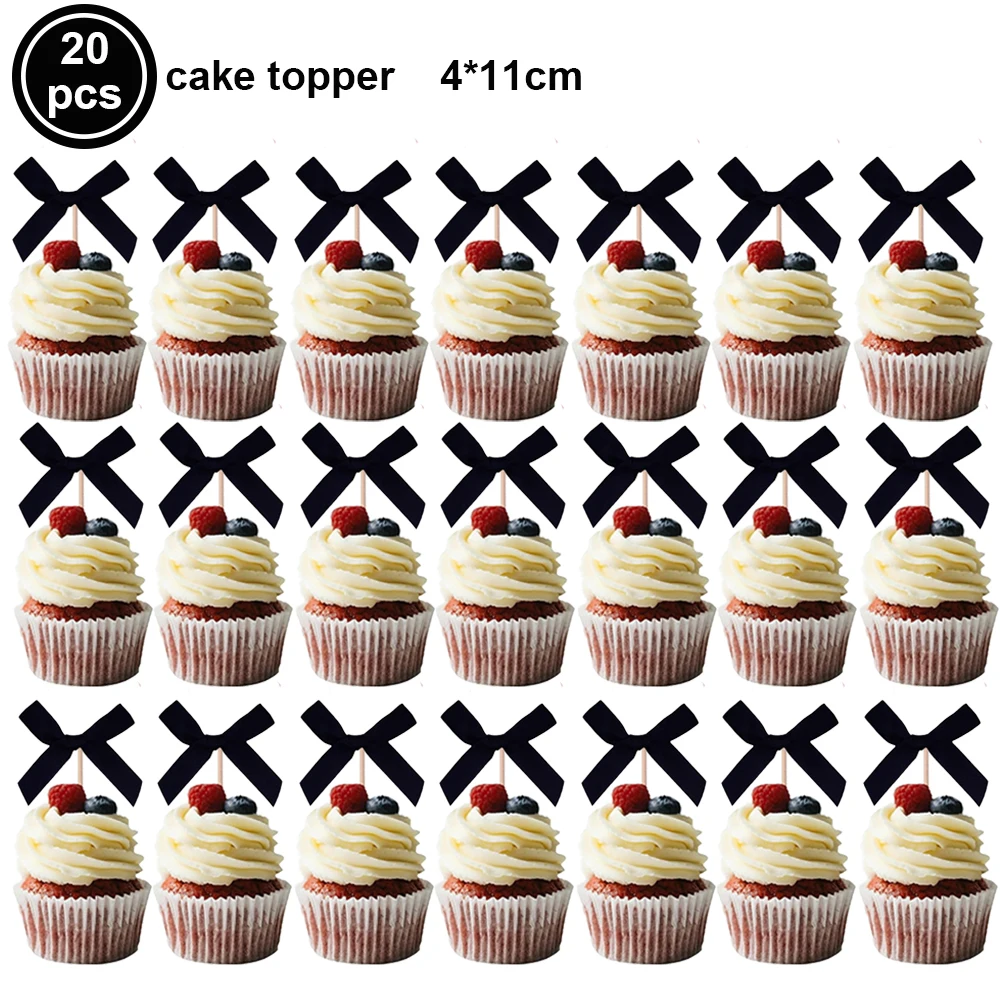 Set of 10 Pink Bow Cupcake and Cake Toppers for Coquette-Themed Parties and Bridal Showers