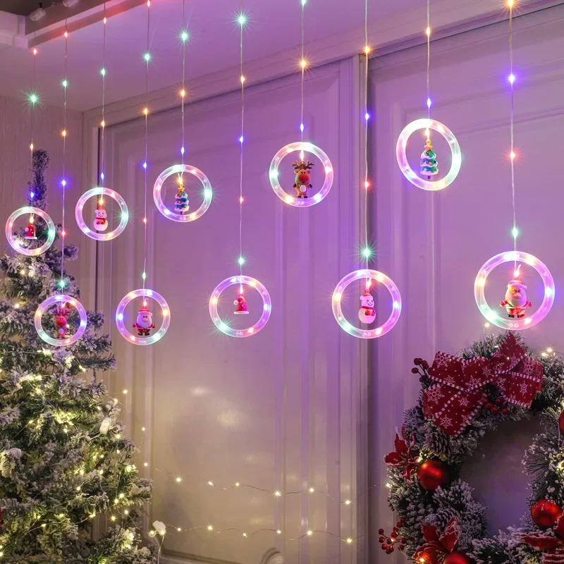 thumbnail image 1 of Guirnalda de luces LED navideñas para habitación, lámpara de cortina con enchufe USB, decoración de Papá Noel con forma de estrella para dormitorio, sala de estar y ventana, 1 of 5