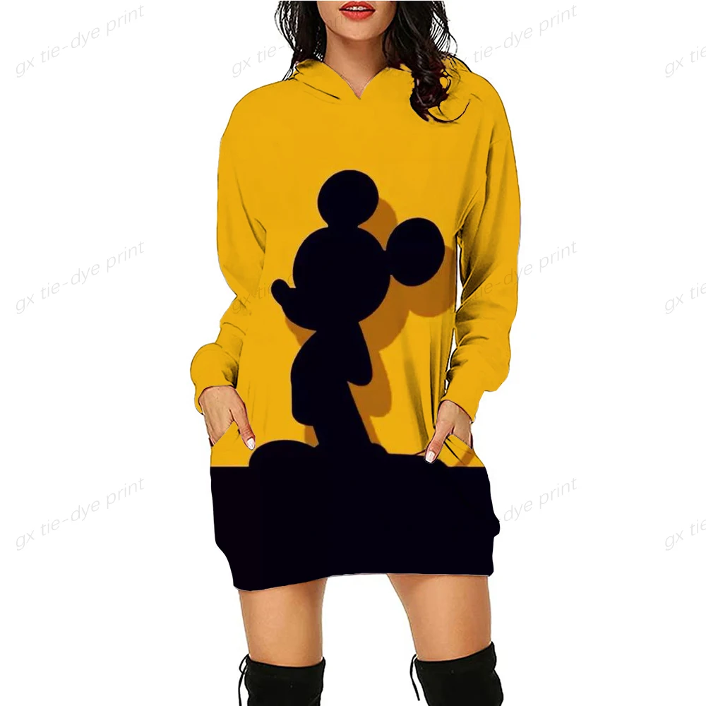 

Disney Mickey Mouse Women's Sweater Dress Long Hooded Hooded Dress Fall Anime Long Sleeve Pullover Casual Women's Sweater Dress
