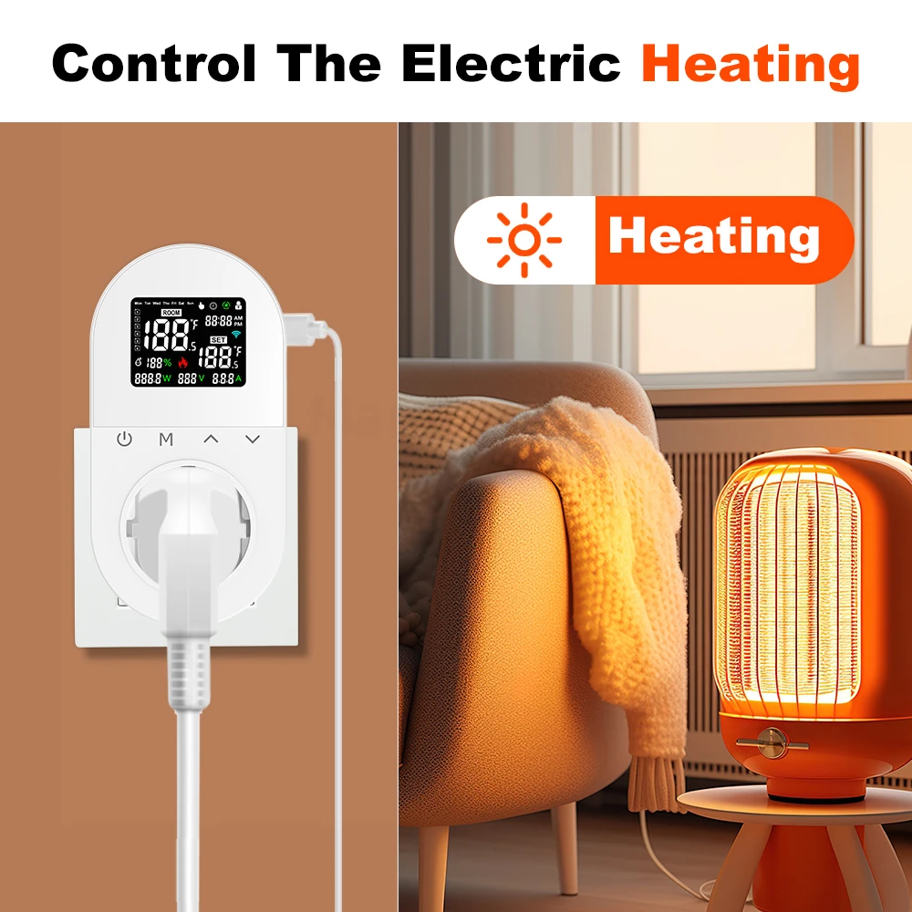 MANHOT Tuya 16A WiFi LCD Thermostat Wireless Electric Plug-in Thermostat Socket Temperature Controller Voice Control For Alexa