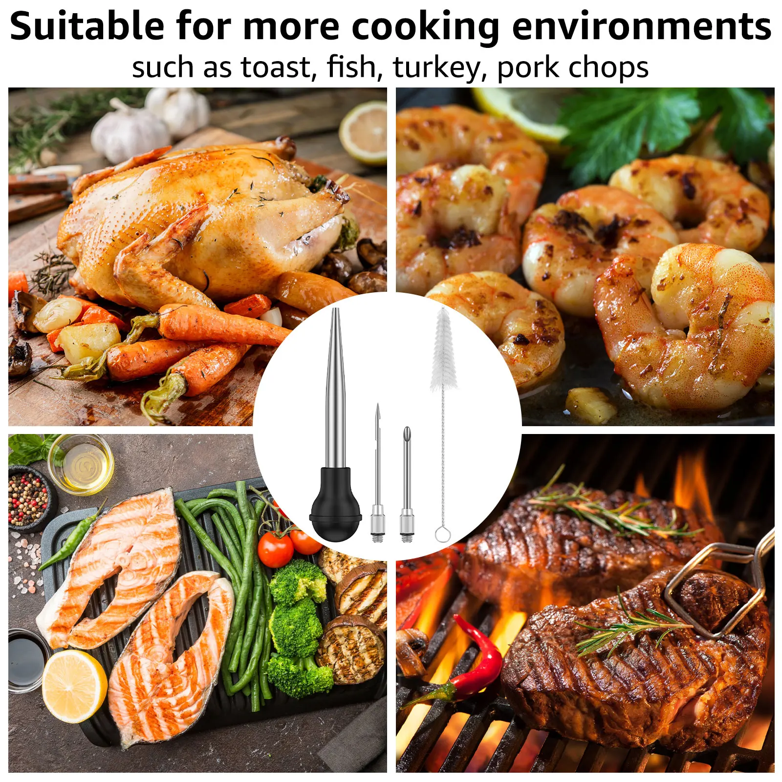 Seringue à Viande Et Baster à Dinde - Kit Avec Brosse De Nettoyage - Pour Marinade Et Arrosage Barbecue - 6