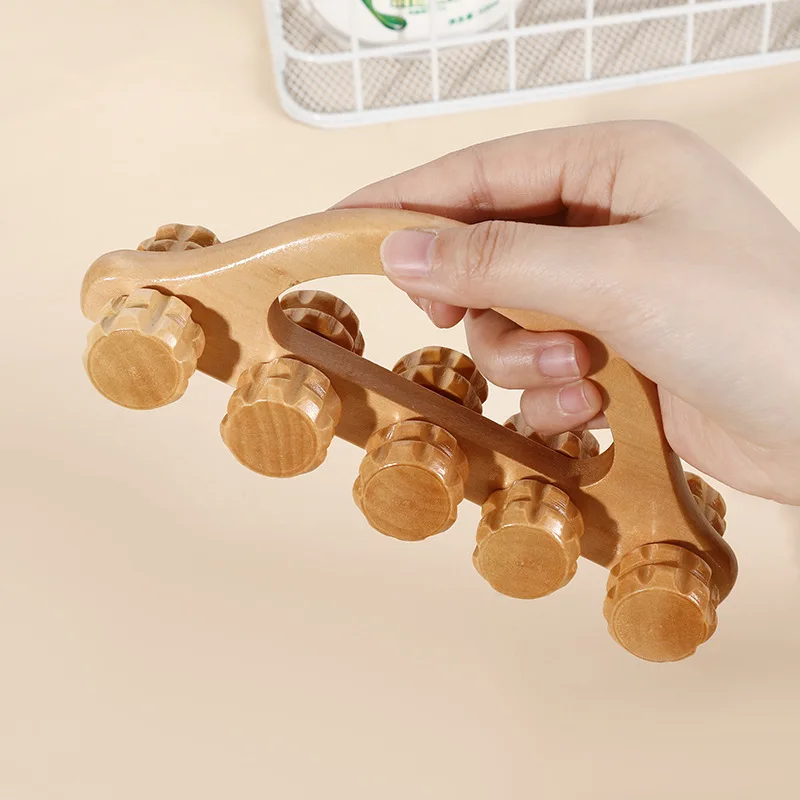 

10-Wheel Massager Wooden Therapy Body Massage Tools Portable Meridian Health Muscle Soothing Roller Massage Tools Back Massager