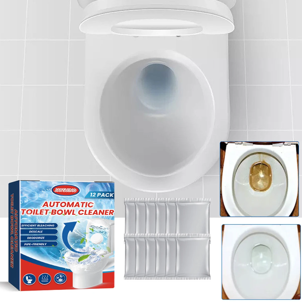 12pcs Toilet Cleaning Effervescent Tablets for Descaling Deodorizing Deodorizing Stains Toilet Stain Remover