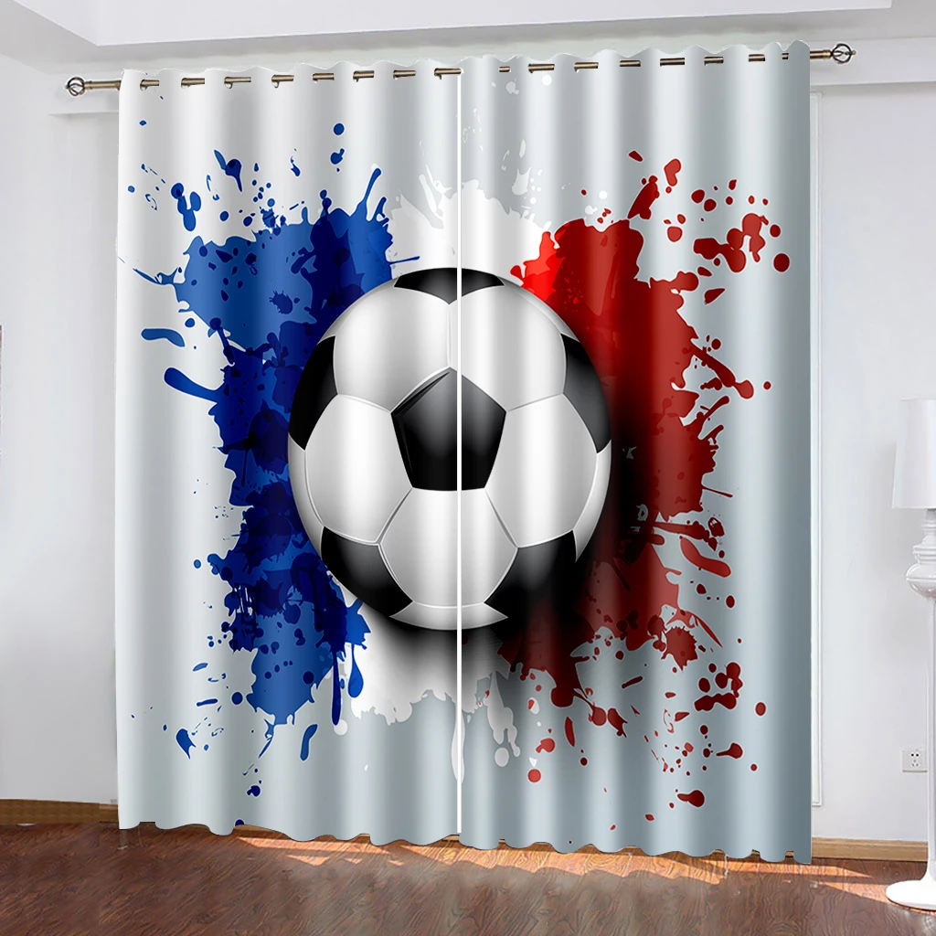 

3d Print Blue Soccer Football Ball Boys Club Free Shipping 2 Pieces Thin Drape Winodw Curtain for Living Room Bedroom Home Decor