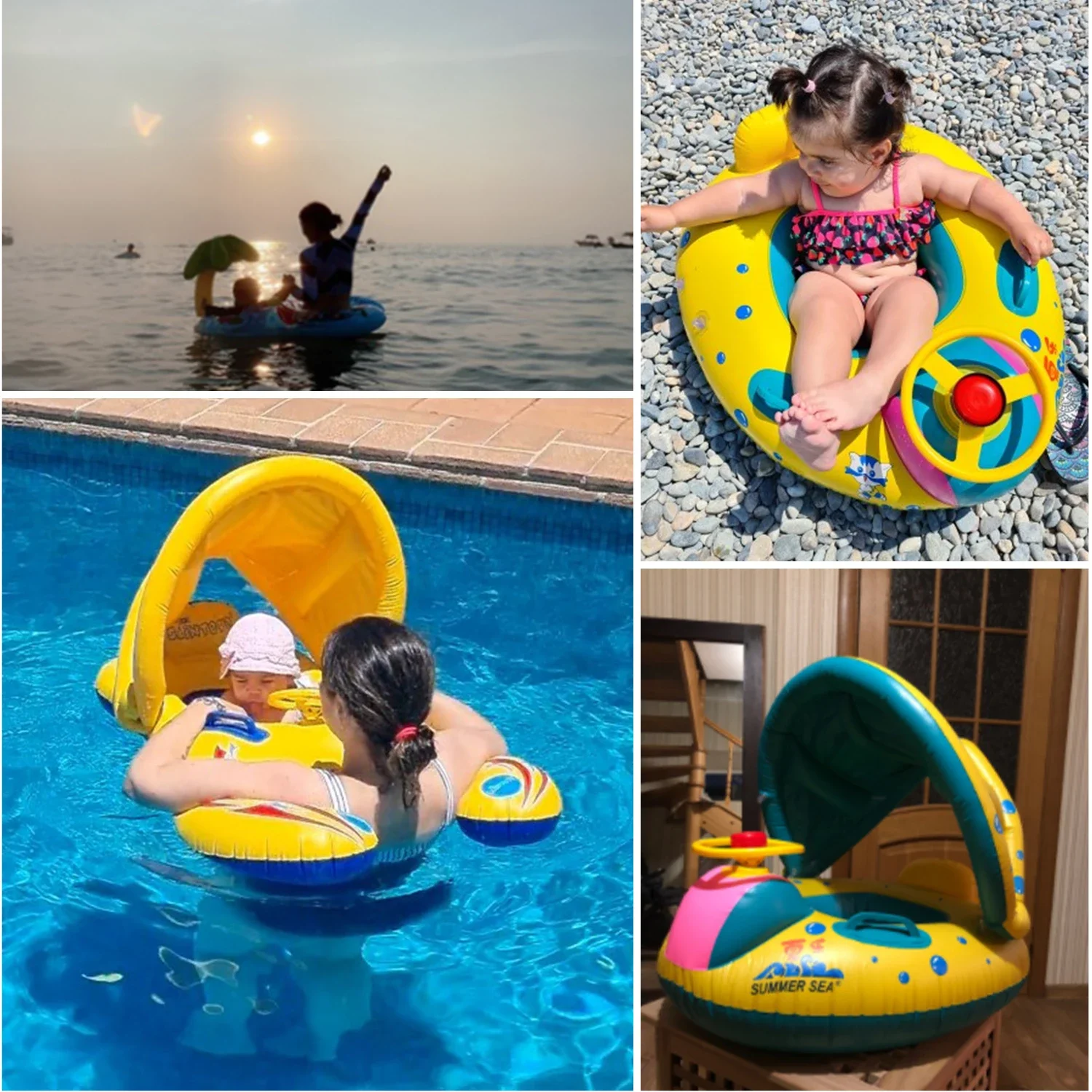 Baby Seat Swimming Seat Boat Explosion with Armrest Thickened Kids Accessories Removable Sunshade Floating Ring Baby Toy 1-6Y 4