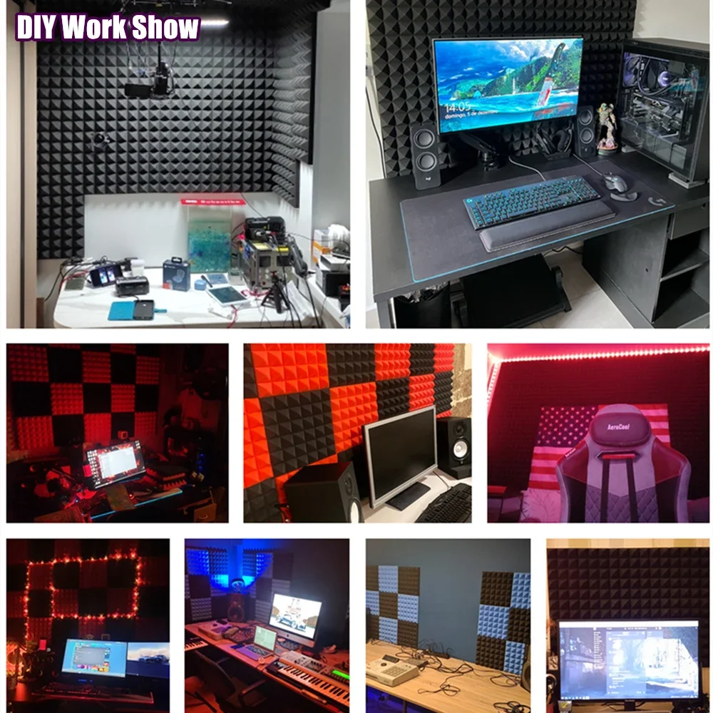 12/24Pcs 30x30x5cm Studio Acoustic Foam Panels Sound Absorbing Treatment Soundproof Wall Foam Sponge Pad with Tapes