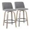 Toriano 26" Contemporary Fixed-Height Counter Stool with Swivel in Light Grey Wood and Grey Fabric with Round Black Metal Footre 1