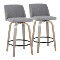 Toriano 26" Contemporary Fixed-Height Counter Stool with Swivel in Light Grey Wood and Grey Fabric with Round Black Metal Footre 1