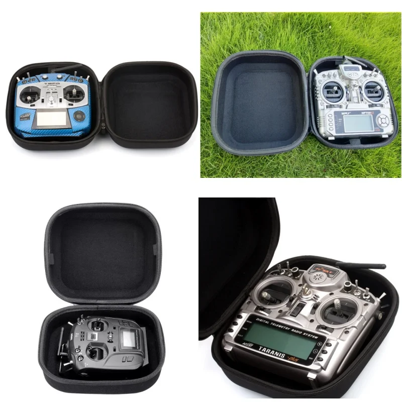 Housse de transport étanche EVA pour émetteur RC FrSky X9D, compartiment intérieur avec rangements pour accessoires.