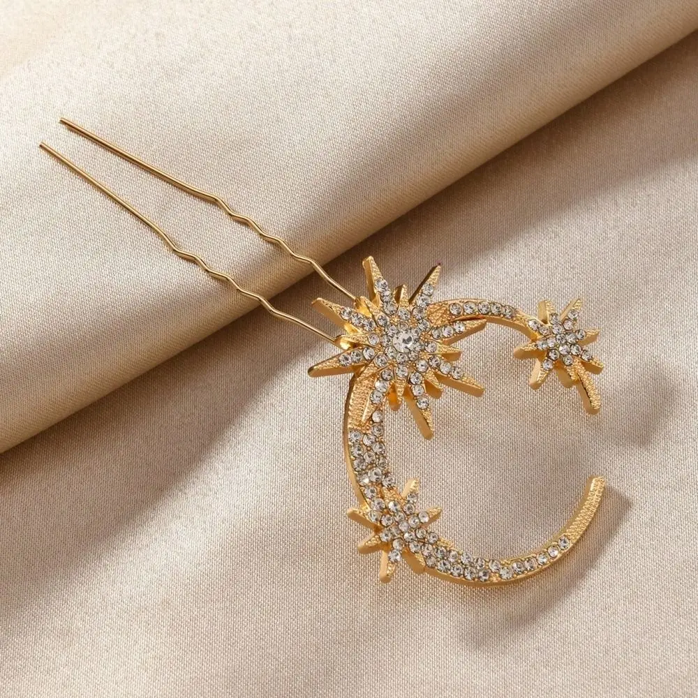 5 Stück/Set Schneeflocken-Retro-Haarnadeln mit Strass, Stern und Mond, Braut-Kopfschmuck, handgefertigte U-förmige Haargabel, perfekt für Hochzeit und Party – Detail 7