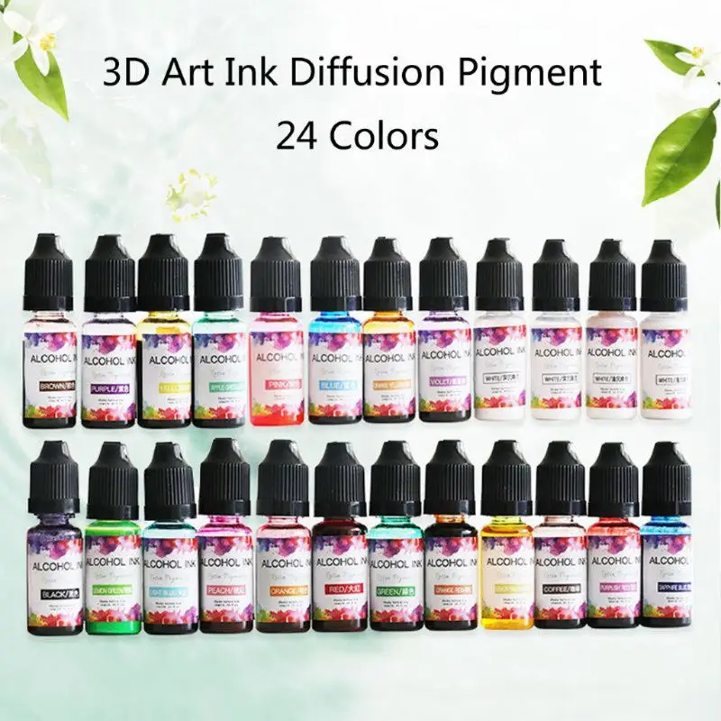 

14 Colors 10ML Art Ink Alcohol Resin Pigment Kit Liquid Resin Colorant Dye Ink Diffusion UV Epoxy Resin Jewelry Making