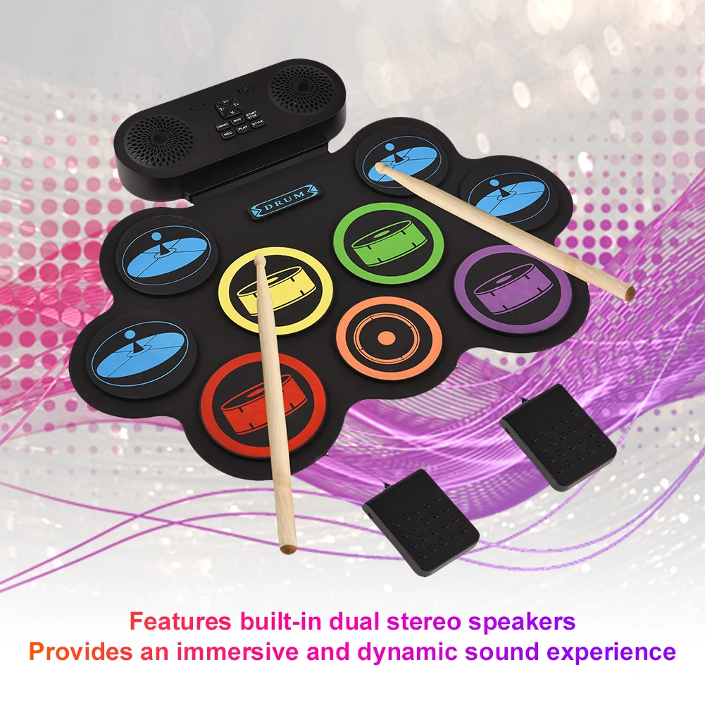Electronic Drum Set with Headphone Jack 9-Pads Roll-Up Drum Pad Roll-up Kit Great Christmas Holiday Gifts for Boys Girls