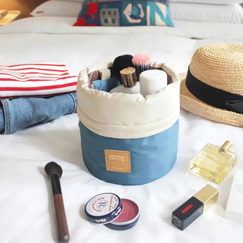Women Lazy Drawstring Cosmetic Bag New Travel Round Makeup Organizer Make Up Pouch Waterproof Toiletry Storage Bag 3