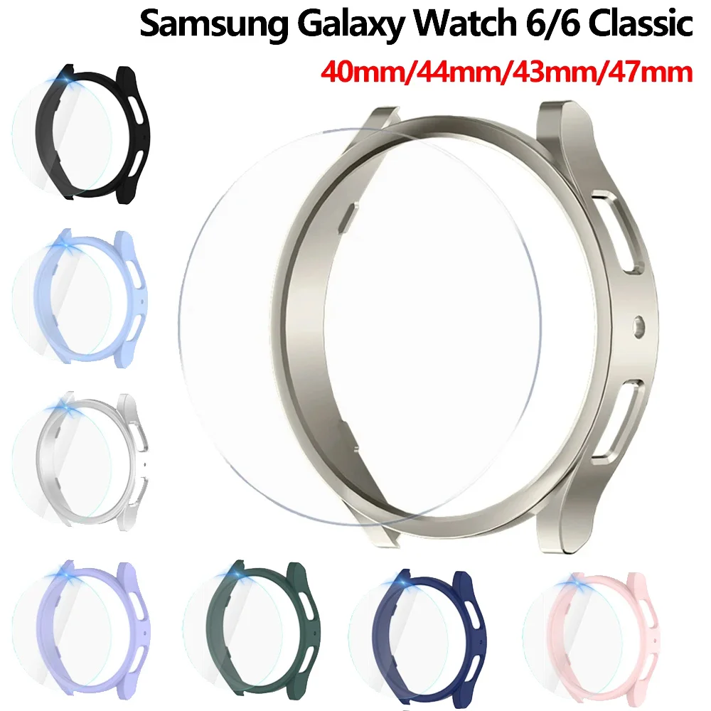 삼성 갤럭시 워치 6 용 유리 및 케이스, 40mm 44mm, PC 화면 보호 범퍼, 갤럭시 워치 6 클래식 43mm 47mm 보호 커버
