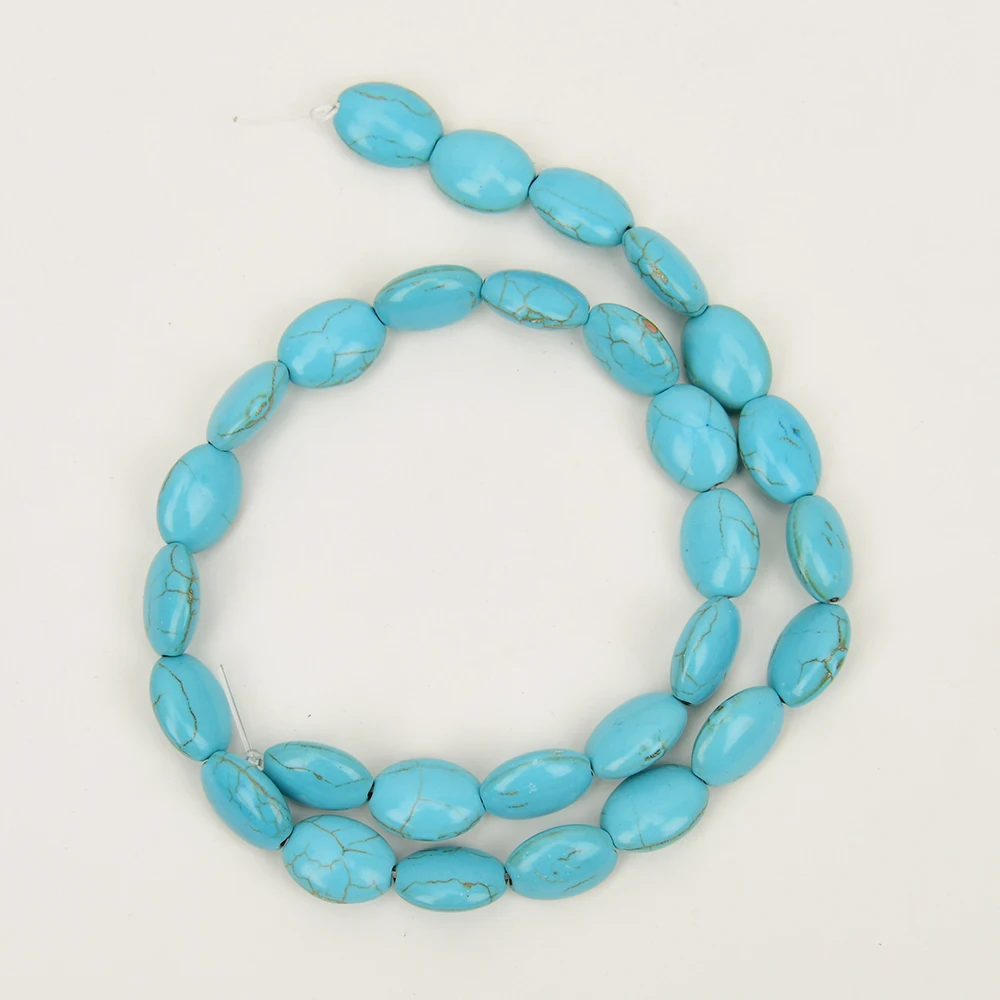 APDGG 5 Strands 10x14mm Blue Turquoise Smooth Oval Stone Loose Beads 15