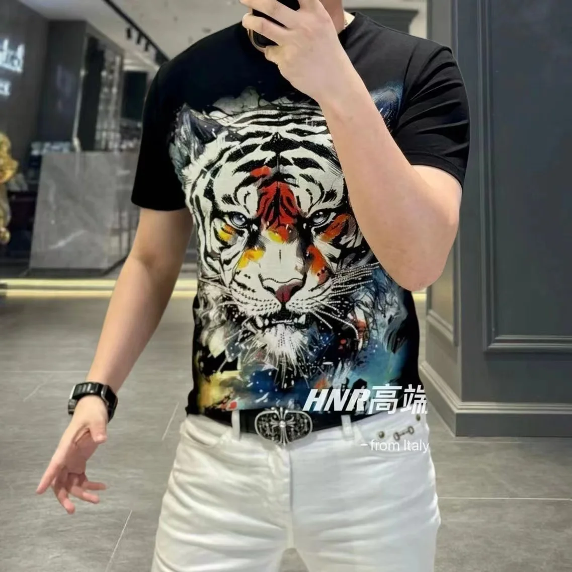 

Футболка мужская с коротким рукавом и круглым вырезом, люксовая Повседневная модная рубашка с 3D-принтом тигра, деловая уличная одежда