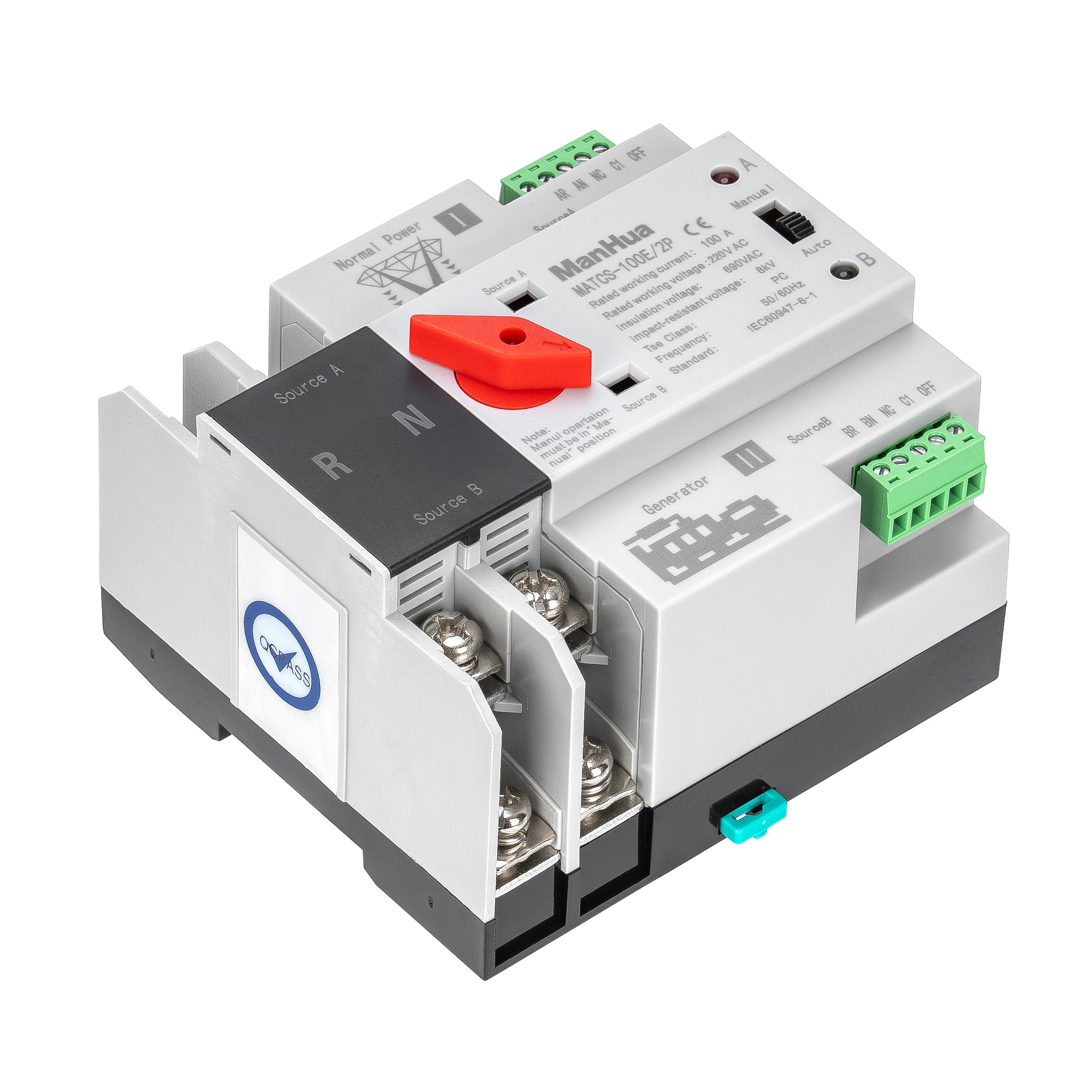 ManHua 100A 220VAC Dual Power Automatic Transfer Switch smart switch,transfer switch