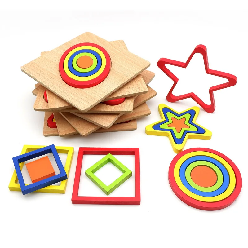 

Wooden Geometric Shapes Cognition Puzzles 3D Jigsaw Board Games Montessori Preschool Learning Math Educational Toys For Children