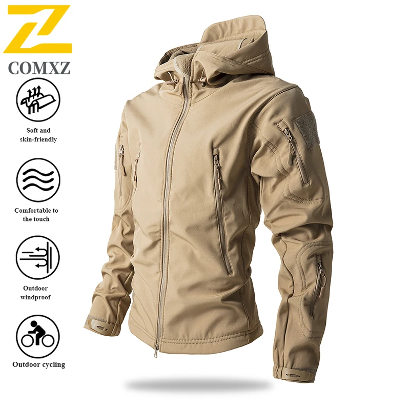Men's Shark Skin Softshell Jacket Camo Fleece Lined Windproof Water-Resistant Solid Color Thermal Outdoor Coat for Autumn Winter