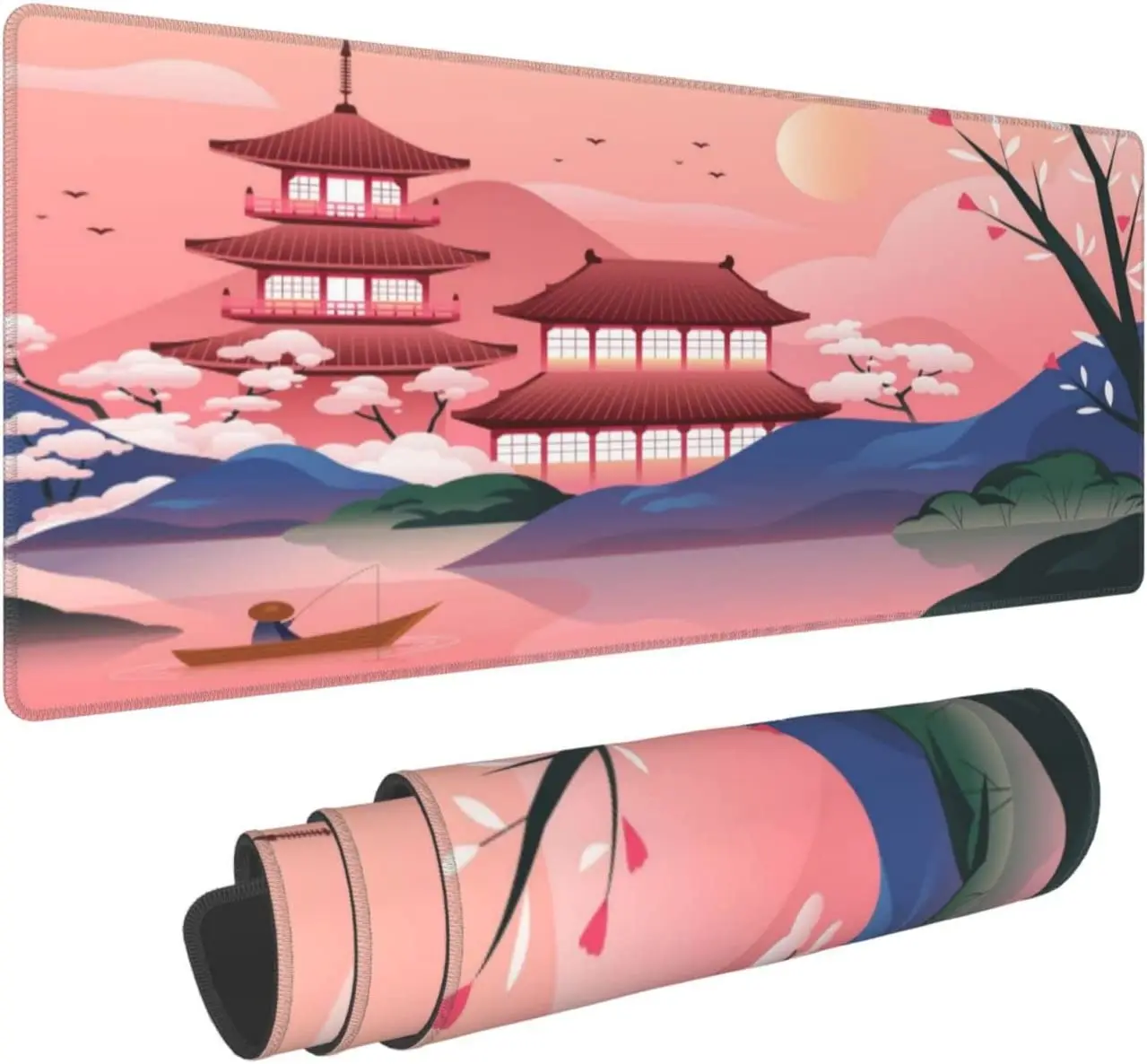

Japanese Tower Flower Gaming Mouse Pad Big Desk Mat with Stitched Edges Mousepad Laptop 31.5X11.8 Inch Large Mouse Pad XXL