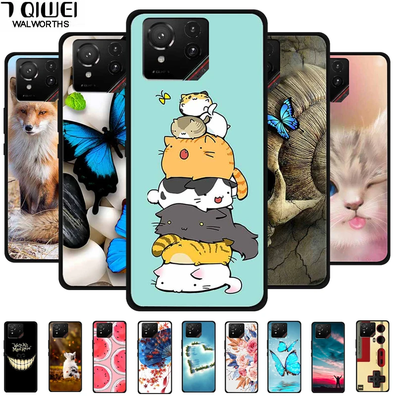 Cartoon Printed Soft Black Silicone Phone Case