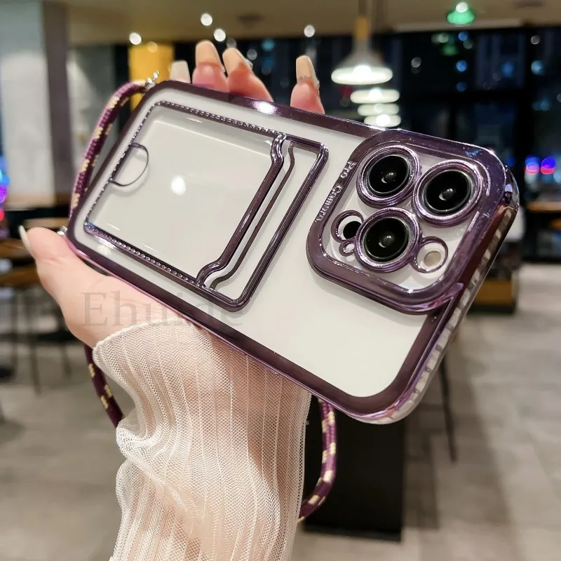 Transparent Strap Case For iPhone 15 13 12 11 Pro Max XR X XS 7 8