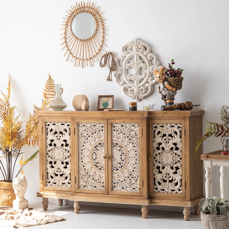 L Side Cabinet Wood Carved Locker Hallway Home Living Room Small ...