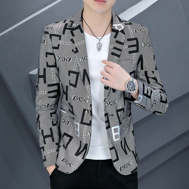 Men's Letter Printing Slim Fit Blazers High Quality Fashion Casual Groom Formal Dress Suit Jacket Blazers Brand Men's Clothing