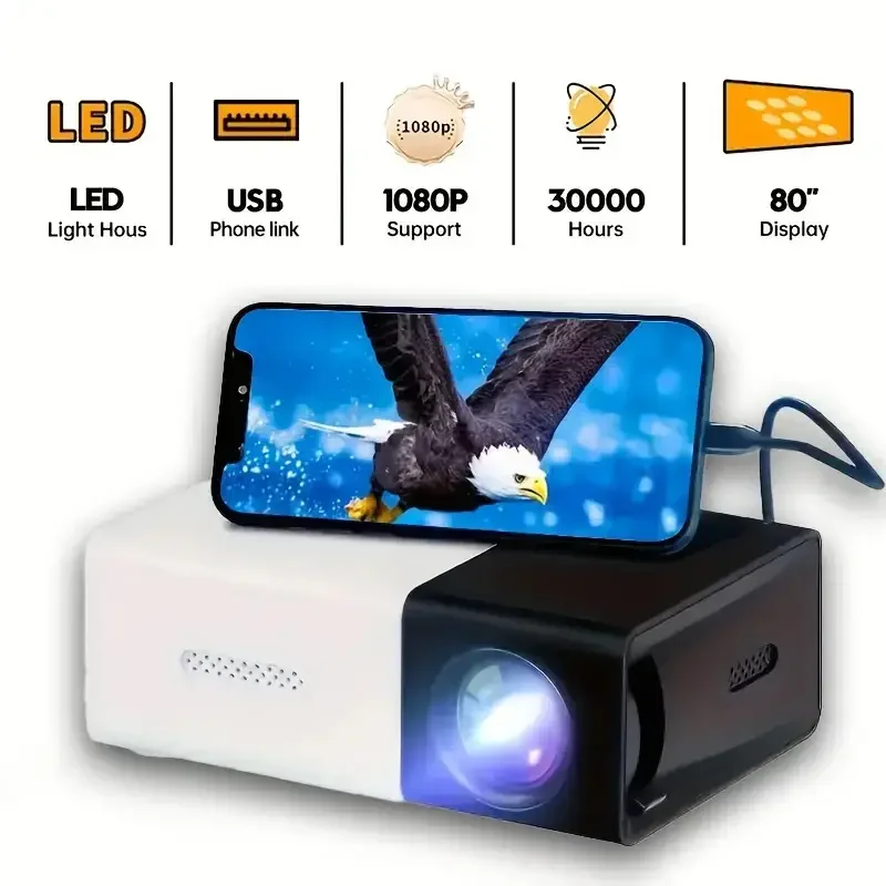 Portable Projector Hd 1080P Portable Smart Projector Ideal for Home Theater Outdoor Use Compatible with Mobile Phones for Parties