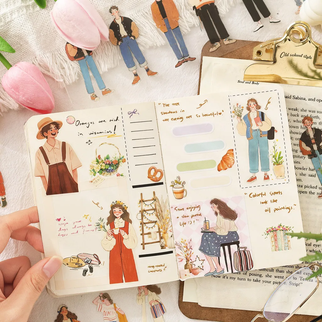 스크랩북용 캐릭터 스티커 20장, 셀프 접착 투명 스티커, 카드 제작 장 저널링 용품