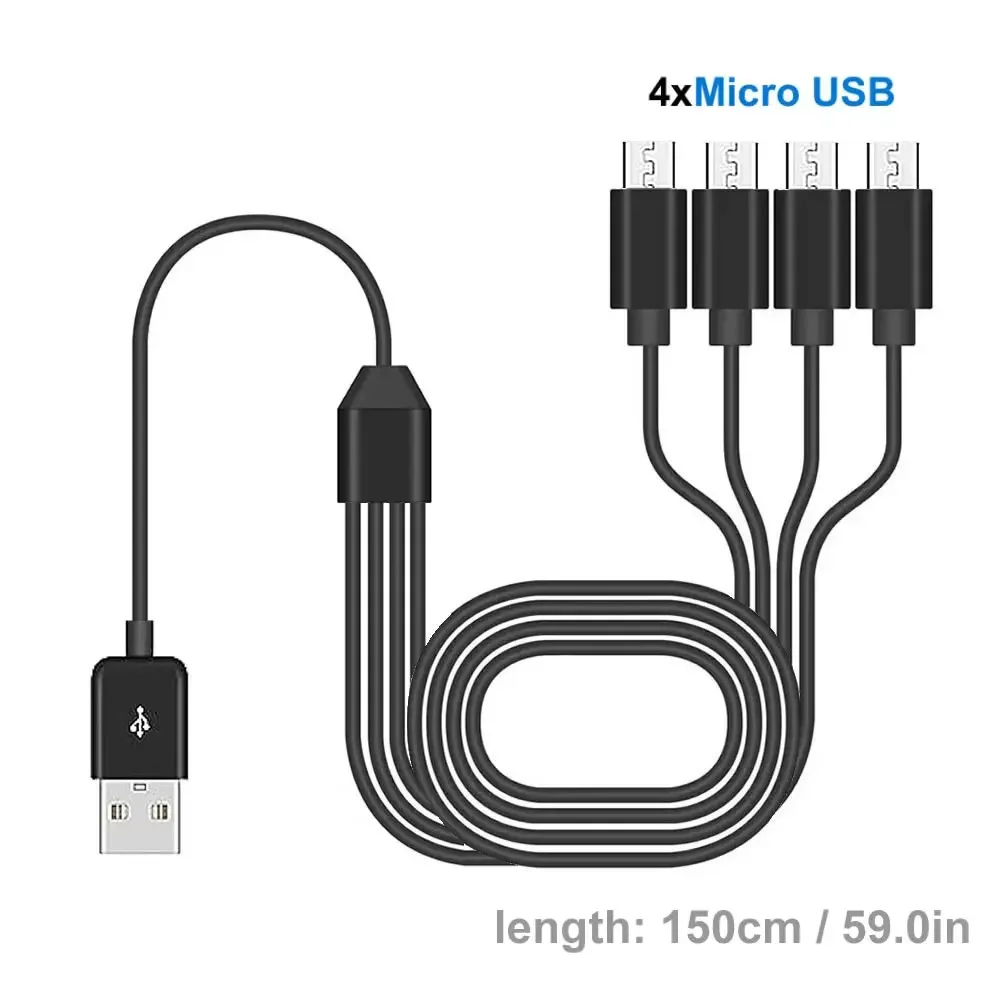 Compact 4-in-1 Multi Charging USB Cable - 20cm, USB-C & Micro USB, 5V 2A