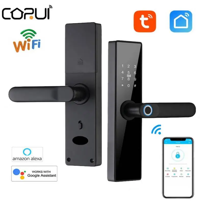 

CORUI Tuya WiFi Smart Electronic Door Lock Smart Life APP Remotely Biometric Fingerprint Keyless Entry Support Alexa Google Home