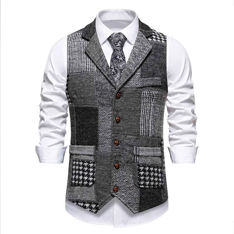 Gilet vert à carreaux en Tweed pour hommes