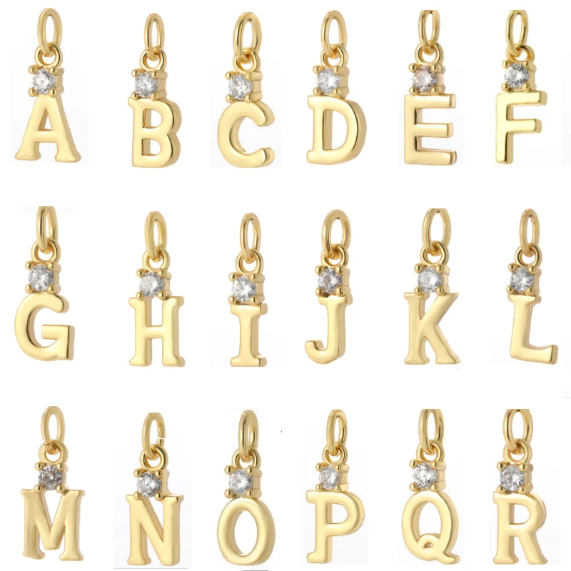 26pcs/set Real Gold Plated Zircon Initial Letter Charms,cz Pave Letter  Charm,tiny Letter Charms,words Bracelet/necklace Diy,letter Finding 