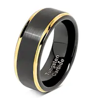 Black 8MM Tungsten Carbide Rings For Women Men Couple Wedding Ring Gold Color Edge Band Boy Dad Son Size 6-14 2