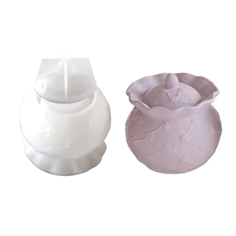 

Round Jar Mold with Lid Concrete Gypsum Vessel Silicone Mould Cement Mold