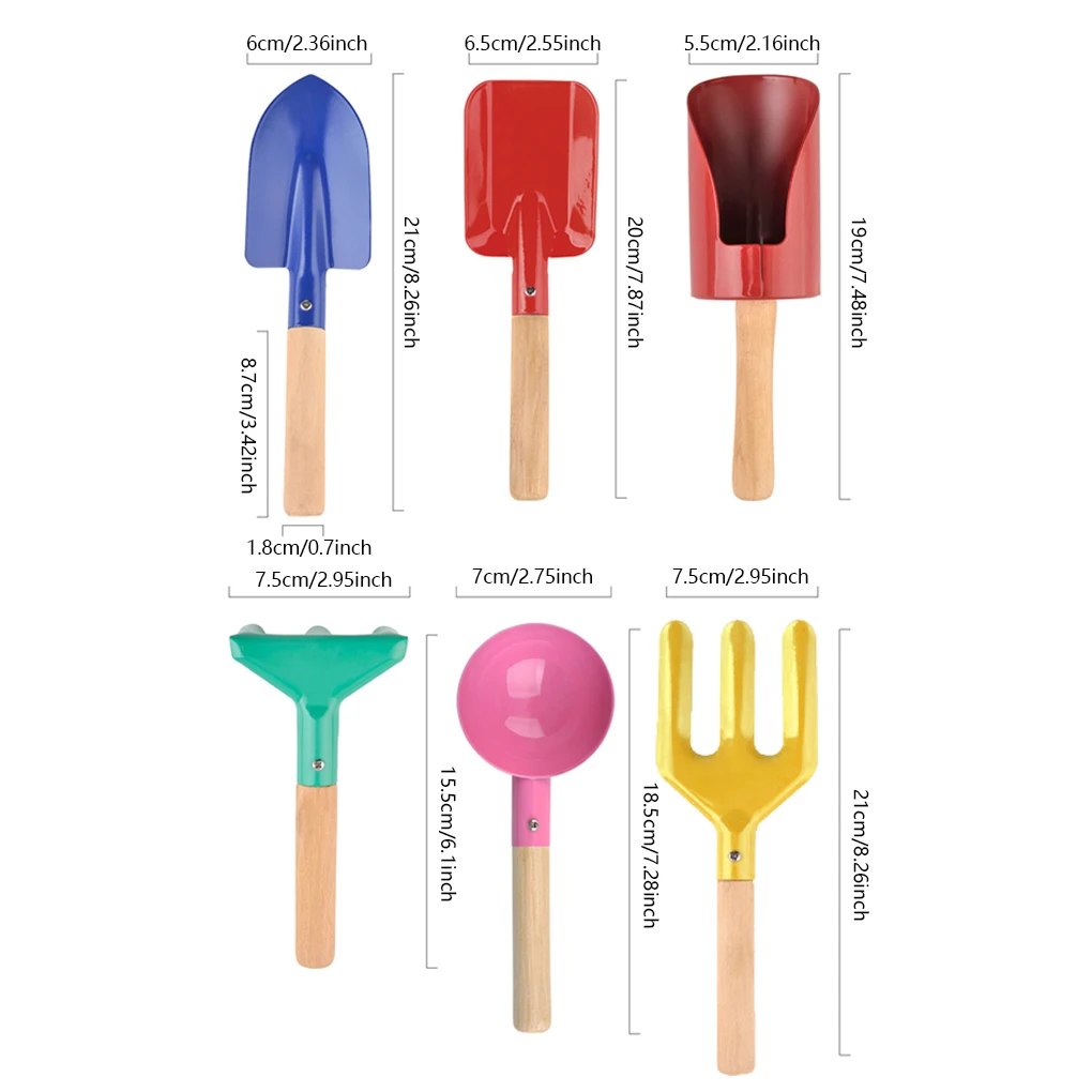 Pack of 6 Kids Gardening Tools Set Rake Fork Spade Digging Planting Parent-child Activities Toys Outside Beach