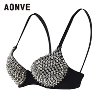 AONVE date Sexy Lingerie Sexy femmes strass couverture soutien-gorge haut or/argent plongeant fil gratuit Bralete mode paillettes couverture haut 2
