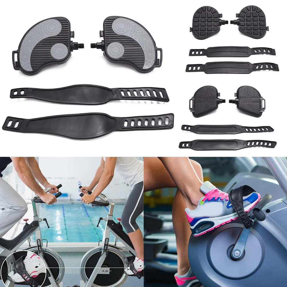 Description Picture 2 of item1 Pair Exercise Bike Pedals With Rubber Straps For Spin Bicycle And Indoor Stationary Bike Fitness Bike Pedal Accessories