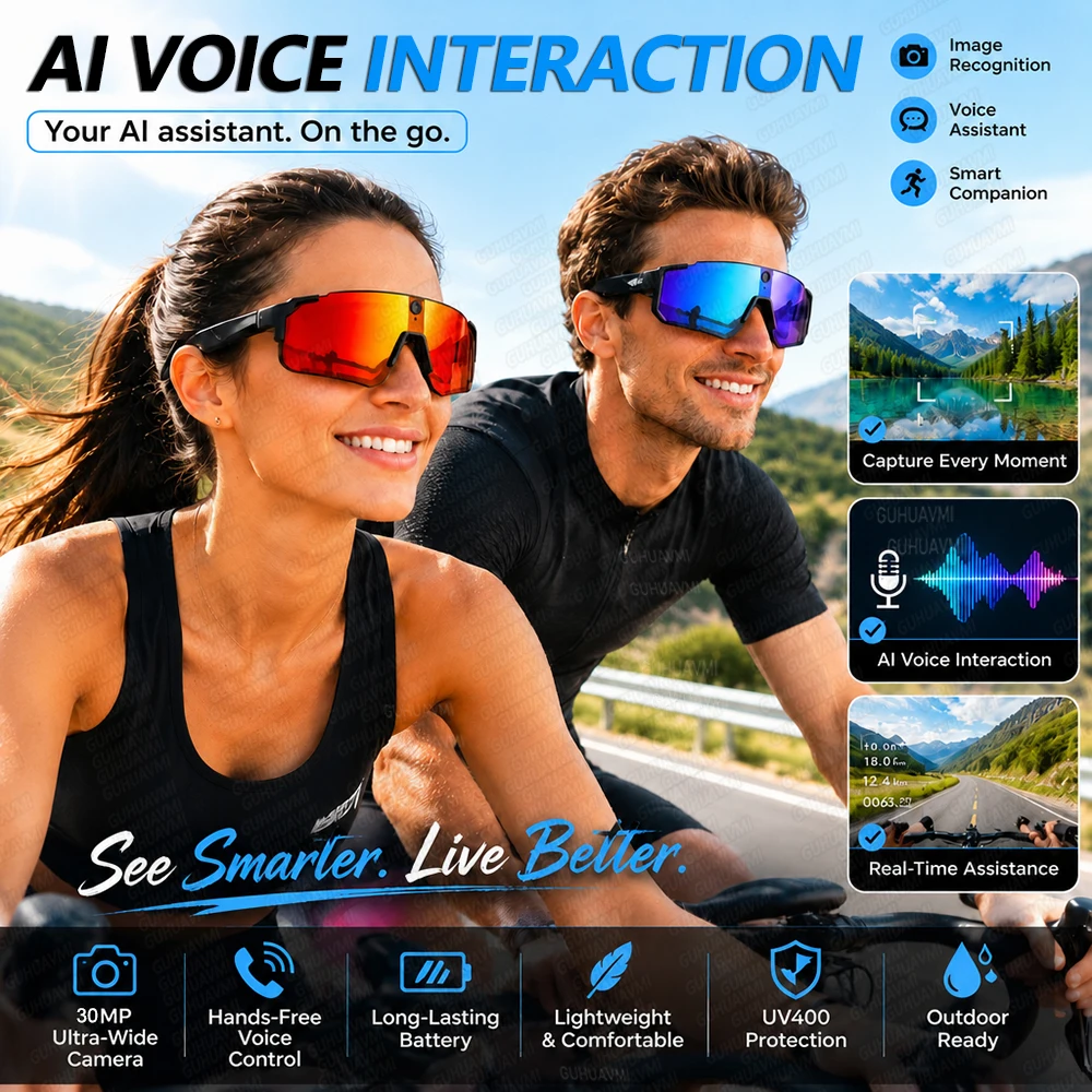 AI Smart Sports Glasses with 30MP Camera – 4K Anti-Shake Video Recording, 32GB Storage, Dual Microphones & Windproof Cycling Goggles 3