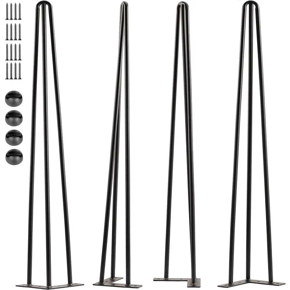 SPACEEUP 34 Hairpin Table Legs, 4PCS Coffee Desk Legs with Rubber Floor Protectors, Heavy Duty Metal Furniture Legs 3 Rods for