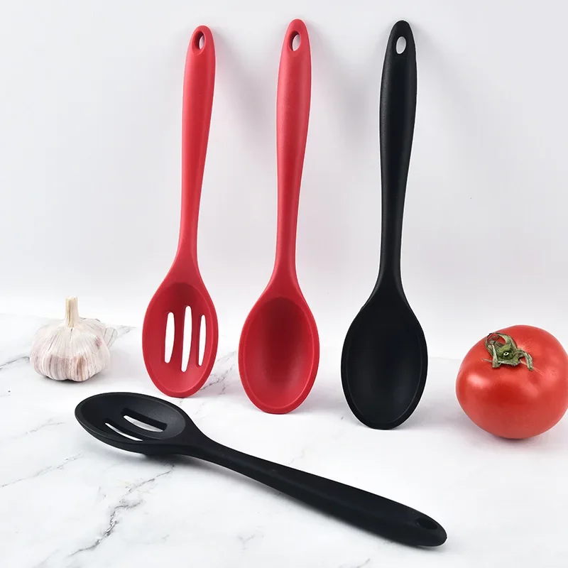 Long Handle Silicone Soup Ladle Colander Kitchen Salad Mixing Spoon Children Tablespoons Rice Porridge Scoop Cooking Utensils