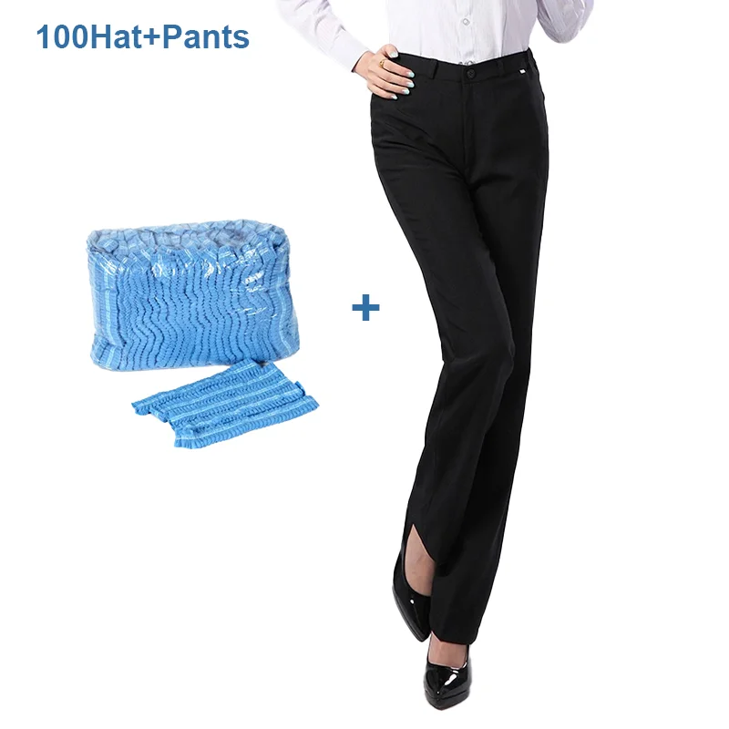 New Ladies Black Waiters Work Wear Cleaner Pants Uniforms Female Best Chef Pants Hotel Restaurant Kitchen Trousers Hygienic hat