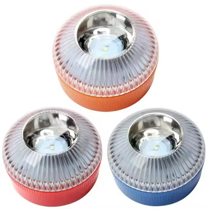Round Emergency Strobe LED Flashlight Road Accident Lamp Replaceable Battery Waterproof Warning Lamp