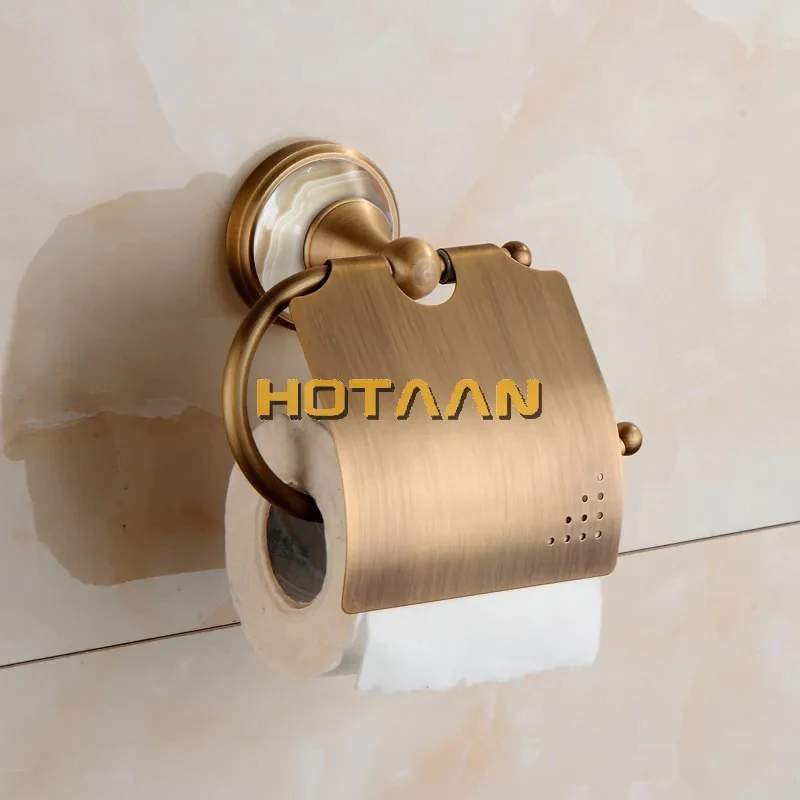 Antique Brushed Solid Brass Bathroom Accessories Sets European jade base Bathroom Hardware Sets Retro Products bathroom accessories set